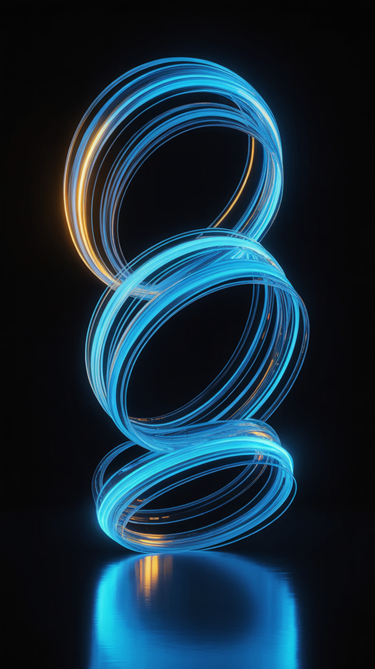 Vertical neon motion trails and gold spotlight wash