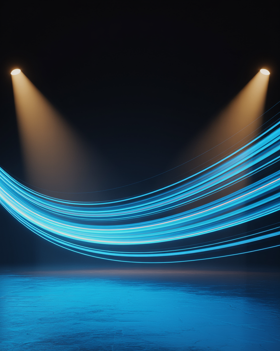 Neon motion trails sweeping across a dancefloor